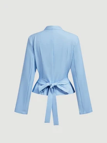 SHEIN MOD Blue Deep V-Neck Blazer With Cinched Waist Back - Blue - View 3