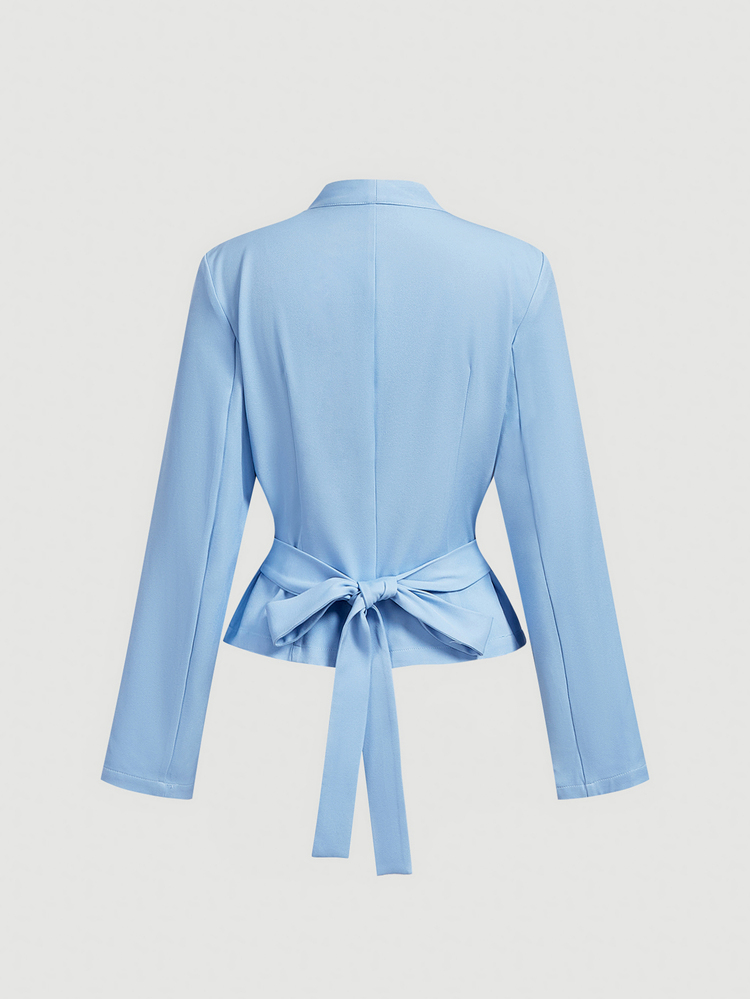 SHEIN MOD 藍色深V領收腰後背西裝外套 - 藍色 - 查看 3