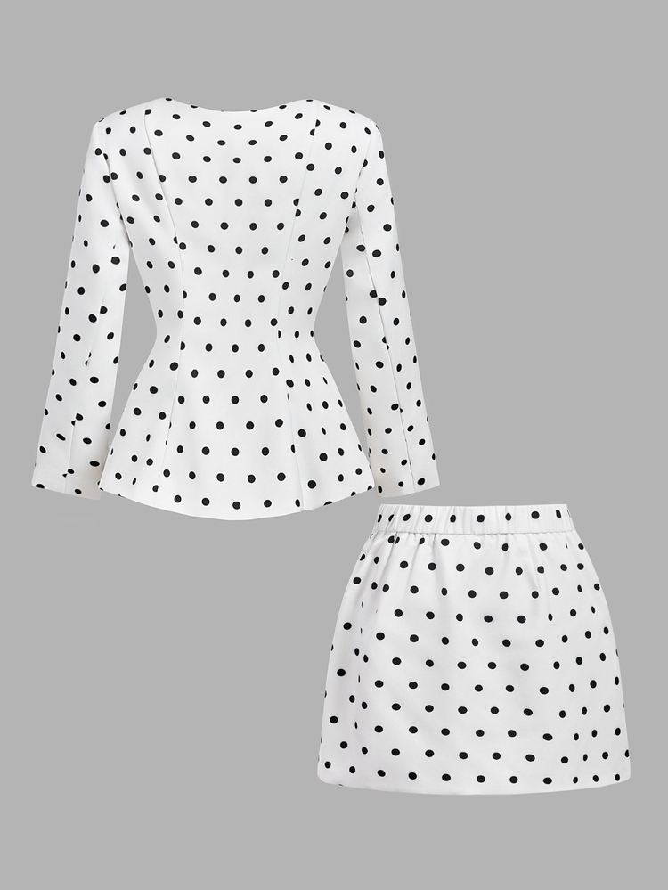 SHEIN MOD 波點方領收腰西裝套裝 - 黑與白 - 查看 6