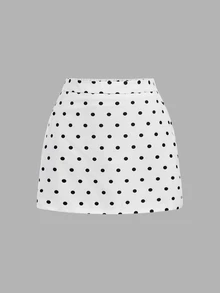 SHEIN MOD Polka Dot Square Neck Cinched Waist Blazer Suit Set - Black and White - View 9