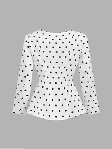 SHEIN MOD Polka Dot Square Neck Cinched Waist Blazer Suit Set - Black and White - View 11