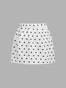 SHEIN MOD Polka Dot Square Neck Cinched Waist Blazer Suit Set - Black and White - View 10
