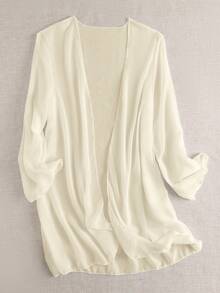 SHEIN Swim Women's Plain Color Simple Fashionable Casual Kimono Cover Up, Suitable For Daily Wear Summer - Apricot - View 4