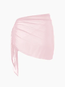 SHEIN Swim Women's Solid Color Mesh See-Through Sheer Cover Up, Fashionable For Summer - Pink - View 3