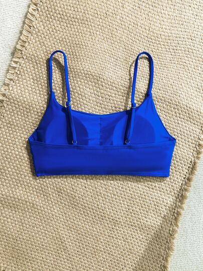 SHEIN Swim Women's Summer Vacation Beach Solid Color Spaghetti Strap Bikini Top