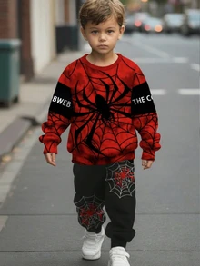 SHEIN 2pcs/Set Young Boys Casual Stylish Spider & English Letter Cute Cartoon Tie-Dye Y2K Warm Sweatshirt Set, Suitable For Summer - Multicolor - View 4