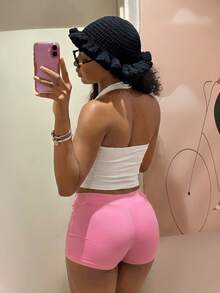 Fiercella Fiercella 女款春夏兩件套 粉色與白色背心短褲 HypeZone-D 細肩帶吊帶背心 前面字母印花 性感 Y2K 修身健身服 - 白色 - 查看 3