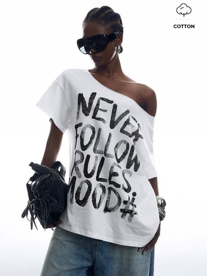 LYSMO 2026 New Arrive Minimalism Women's Slogan Print Back Hollow Out T-Shirt Going Out Top Sexy Party Women