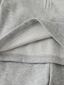 SHEIN Vintaside Kids 2 Pieces Girls Knitted Sweatshirt Single-Sided Fleece Half-Zip Pullover Top Casual Modest Matching Classic Versatile Grey Back To School Autumn Family - Grey - View 6