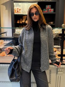 Minimalist Commuter Casual Autumn/Winter Colorblock Collar Asymmetrical Colorblock Wool Long Sleeve Cocoon Shape Women's Overcoat - Black and White - View 5
