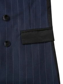 Manfinity Mode Men's Striped Colorblock Business Double-Breasted Design Classic Business Suit 2 Pieces Set - Black - View 3