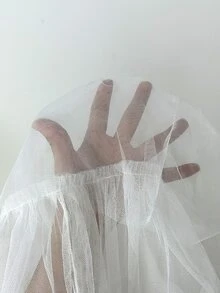 Veslaya 大码女装春夏新款弹力腰波西米亚风薄纱荷叶边露肩褶皱鱼尾下摆优雅连衣裙 - 适合音乐节、复活节、波西米亚风活动、纳什维尔风格场合、生日派对、毕业典礼、学生休闲装、休闲、度假、邮轮旅行 白色网纱连衣裙 - 白色 - 查看 8