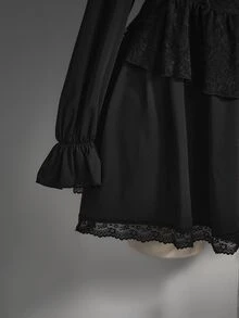 SHEIN ICON Plus Size Black Hooded Lantern Sleeve Sexy Mini Dress, Suitable For Halloween Party, Halloween Costume, Witch/Fall/Winter - Black - View 7