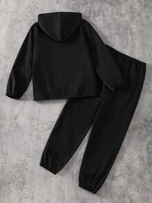SHEIN 2pcs KidsTweenBoy Casual Sports Pattern Colorblock Stand Collar Jacket & Black Pants Set, Suitable For Fall/Winter, School, Family Gathering, Vacation, Party, FallOutfit, WinterOutfit, Boys Outfit Set - Multicolor - View 3