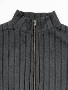 Trelyra Autumn/Winter Brushed Dark Grey High Neck Dress, Holiday Outfit Zipper Style Ruffle Long Sleeve Inner Layer, Y2K Casual Style Going Out - Dark Grey - View 8