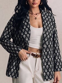SHEIN LUNE 大尺碼女款休閒復古滿版印花風衣外套 - 彩色 - 查看 1