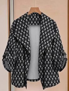 SHEIN LUNE 大尺碼女款休閒復古滿版印花風衣外套 - 彩色 - 查看 8