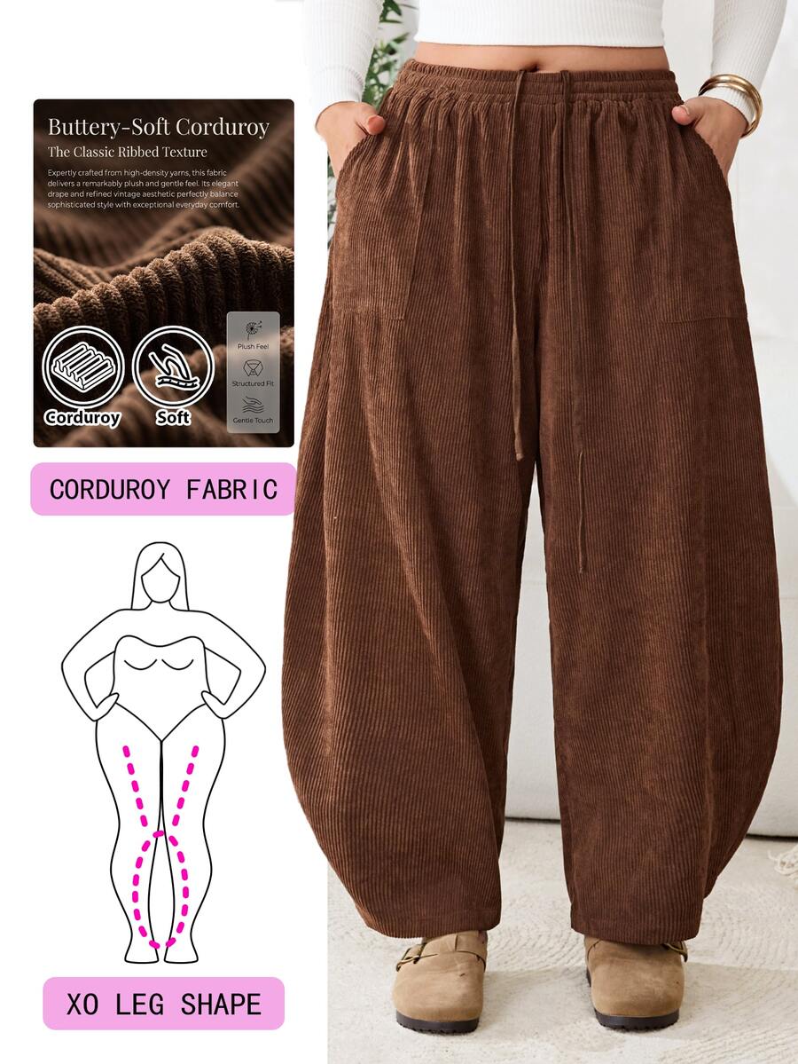 Solflare Plus Size Women's Solid Color Casual Versatile Everyday Long Pants - Brown - View 1