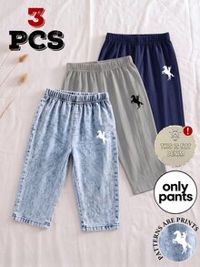 Young Boys 3 Packs Only Pants Horse Graphic Non-Denim Print Sweatpants Multipack Set - Multicolor - View 3