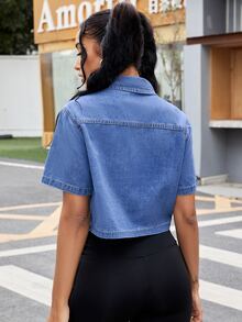 SHEIN ICON Women's Casual Short Denim Jacket For Summer - Medium Wash - View 4