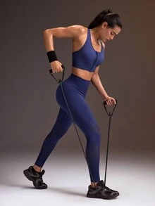 Powerista 女款純色前拉鍊交叉背運動內衣，適合跑步、健身房健身運動，海軍藍，日常穿搭時尚休閒款 - 紫色 - 查看 4