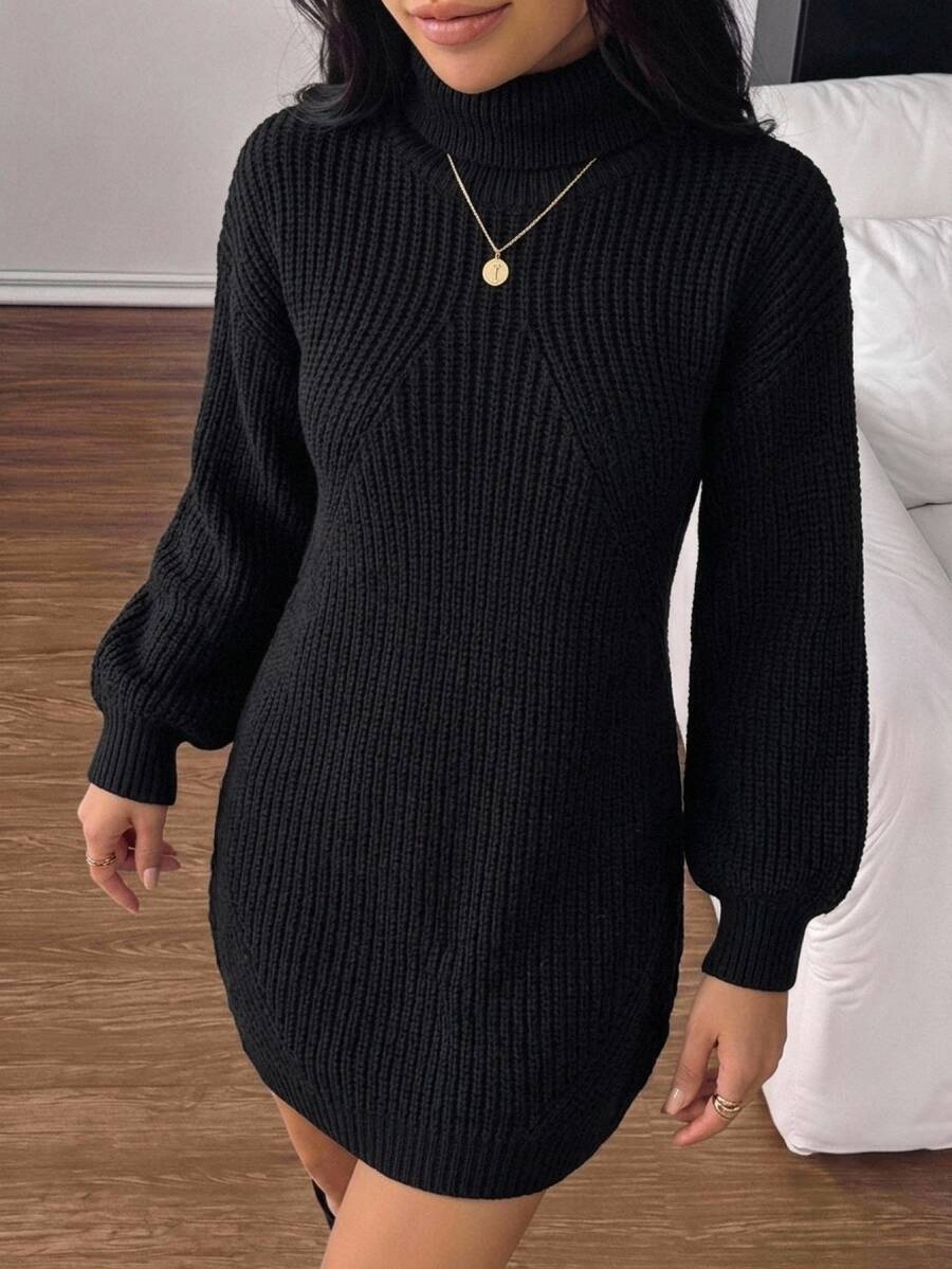Tween Girls Chunky Knit Cable Texture Sweater Dress, Round Neck Short Dress, Soft Sweet Fashion Elegant Vacation Travel Pullover Long Sleeve Top, Suitable For Autumn/Winter - Black - View 1