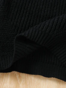 Tween Girls Chunky Knit Cable Texture Sweater Dress, Round Neck Short Dress, Soft Sweet Fashion Elegant Vacation Travel Pullover Long Sleeve Top, Suitable For Autumn/Winter - Black - View 6