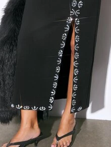 Maija Women's Slit Design Casual Sexy Versatile Daily Skirt,Going Out Night Outfits, Work Outfits For Women,Fall Clothes,Party Clothes Black And White - Black - View 5