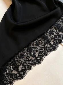 SHEIN Franclia Women's Lace Patchwork Casual Versatile Daily Wear Halter Neck Top - Black - View 7