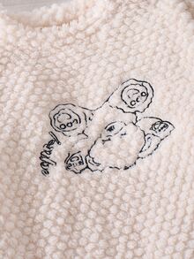 大童男孩熊刺繡毛絨家居服2件套，珊瑚絨面料柔軟蓬鬆，圓領長袖上衣搭配收口褲，休閒簡約清新風，親膚舒適寬鬆版型，兒童秋冬居家睡衣可愛百搭套裝 - 藍色 - 查看 5
