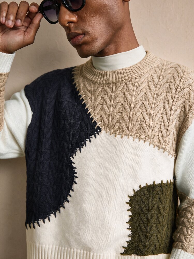 AKNOTIC Men's Autumn/Winter Colorblock Crew Neck Long Sleeve Casual Sweater - Multicolor - View 5