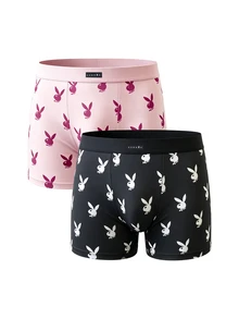 PLAYBOY X SUMWON 2-pack boxerkalsonger med bunny-logotyp och all-over-tryck – mjuka stretchiga trunks med elastisk midja, presentset - Multifärgad - Visa 1