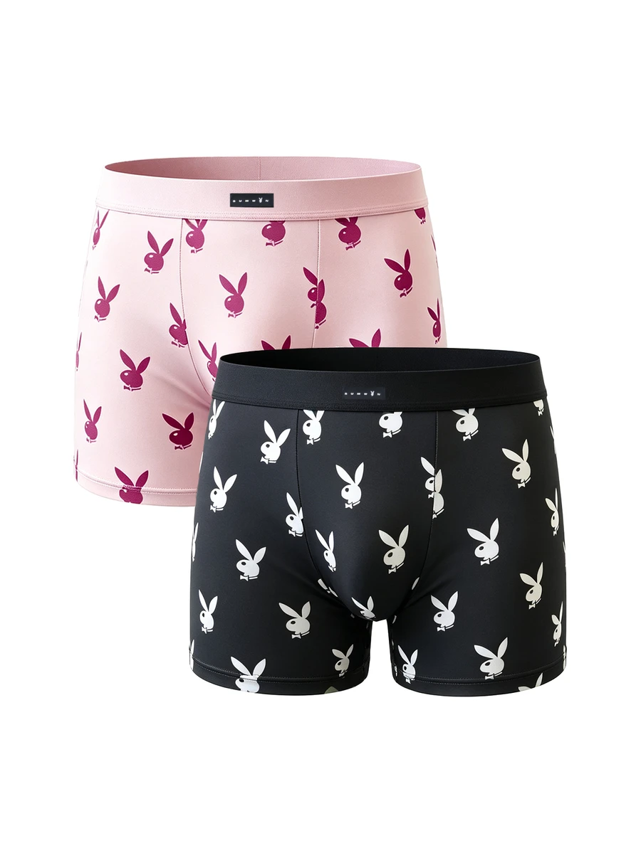 PLAYBOY X SUMWON 2-pack boxerkalsonger med bunny-logotyp och all-over-tryck – mjuka stretchiga trunks med elastisk midja, presentset - Multifärgad - Visa 1