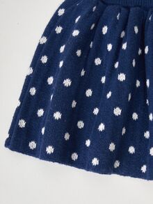 SHEIN 女童秋冬時尚愛心蝴蝶結針織長袖開襟毛衣搭配黑色裙子套裝 - 藏蓝色 - 查看 4