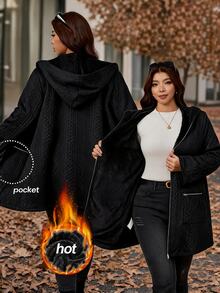 SHEIN Clasi 大尺碼女款純色休閒優雅寬鬆百搭長袖外套，適合度假、外出、辦公，黑色，秋季 - 黑色 - 查看 3