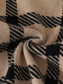 Tween Girl V-Neck Contrast Trim Striped Long Sleeve Sweater And Knitted Skirt Set - Khaki - View 5