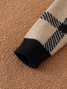 Tween Girl V-Neck Contrast Trim Striped Long Sleeve Sweater And Knitted Skirt Set - Khaki - View 7