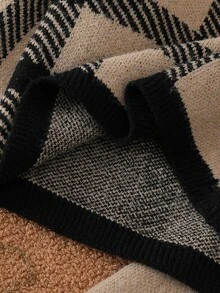 Tween Girl V-Neck Contrast Trim Striped Long Sleeve Sweater And Knitted Skirt Set - Khaki - View 9