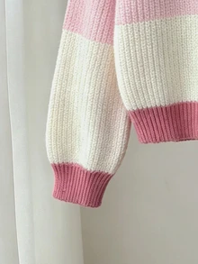 SHEIN Tween Girl Striped Color Block Long Sleeve Sweater, Suitable For Autumn/Winter - Multicolor - View 6