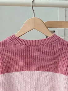SHEIN Tween Girl Striped Color Block Long Sleeve Sweater, Suitable For Autumn/Winter - Multicolor - View 3