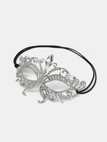 Aravennia 1 chiếc mặt nạ bướm đính đá thủy tinh, phụ kiện trang trí khuôn mặt độc đáo cho Halloween, trang phục dự tiệc. - Bạc - Xem 4