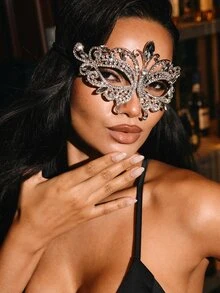 Aravennia 1 chiếc mặt nạ bướm đính đá thủy tinh, phụ kiện trang trí khuôn mặt độc đáo cho Halloween, trang phục dự tiệc. - Bạc - Xem 5