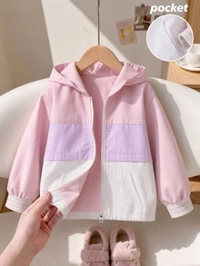 Young Girls Colorblock Hooded Jacket, Stylish Sporty Outdoor Comfortable & Elegant Casual Chic Rave Party Outerwear For Spring & Autumn Fall Winter - Pink - View 9