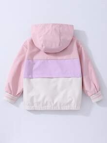 Young Girls Colorblock Hooded Jacket, Stylish Sporty Outdoor Comfortable & Elegant Casual Chic Rave Party Outerwear For Spring & Autumn Fall Winter - Pink - View 2