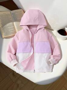 Young Girls Colorblock Hooded Jacket, Stylish Sporty Outdoor Comfortable & Elegant Casual Chic Rave Party Outerwear For Spring & Autumn Fall Winter - Pink - View 7