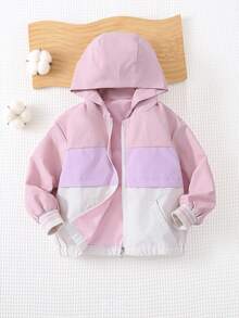Young Girls Colorblock Hooded Jacket, Stylish Sporty Outdoor Comfortable & Elegant Casual Chic Rave Party Outerwear For Spring & Autumn Fall Winter - Pink - View 6
