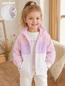 Young Girls Colorblock Hooded Jacket, Stylish Sporty Outdoor Comfortable & Elegant Casual Chic Rave Party Outerwear For Spring & Autumn Fall Winter - Pink - View 5