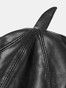 Aravennia 1pc Women's Heart & Butterfly Faux Leather Octagonal Cap, Solid Pumpkin Color - Black - View 6