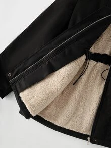 Everyssa Women's Black Autumn/Winter Fashion Casual Versatile Commute Fur Collar Long Sleeve Thick Coat - Black - View 6