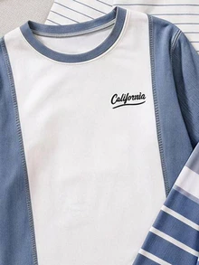 SHEIN Genkimix Kids 3 Packs Kids 4-8Y Casual Striped & Denim Look Long Sleeve T-Shirt Set - Blue and White - View 5